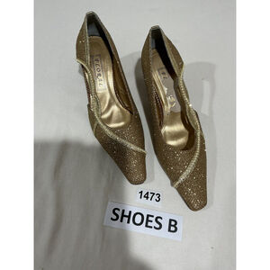 Womans Floral Size 7 Ww Gold Sparkly Glitter Heel Dress Shoe